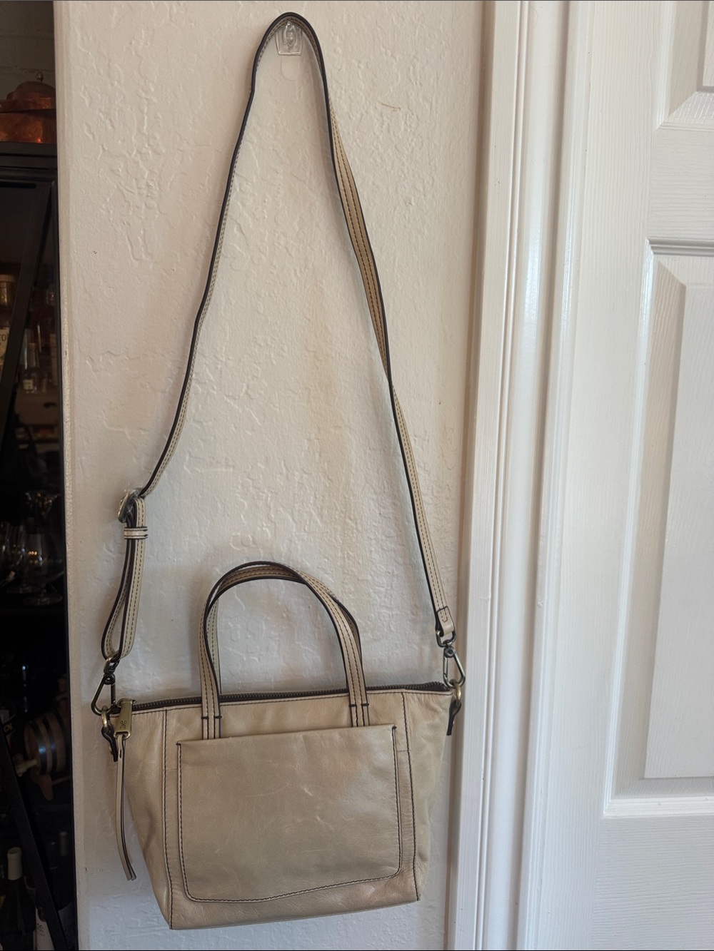 HOBO Convertible Crossbody Tote in Light Beige with Dark Trim